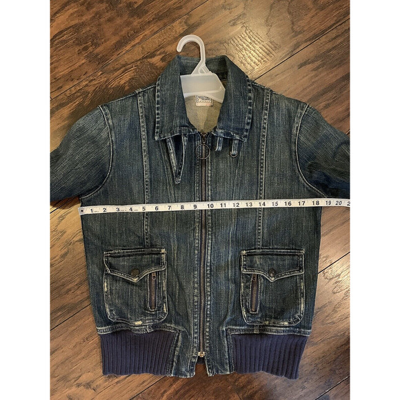 VOLCOM Denim Blue Jean Boxer Motorcycle Zip Up Jacket Women's Size M - Picture 8 of 10